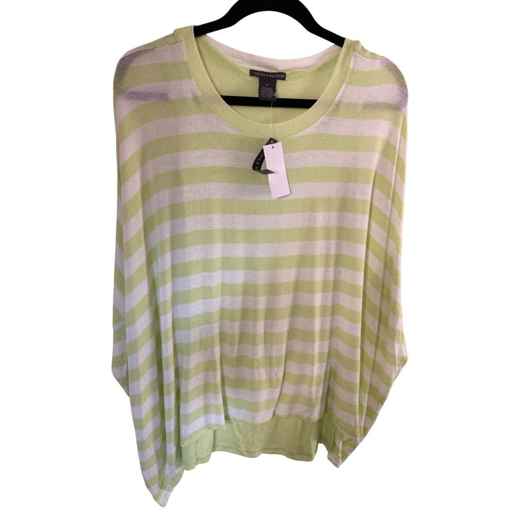 Chelsea & Theodore Citron White Striped Rayon Top Long Sleeve Size M NWT